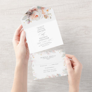 Elegant Soft Light Rose Flowers Boho Wedding All In One Invitation