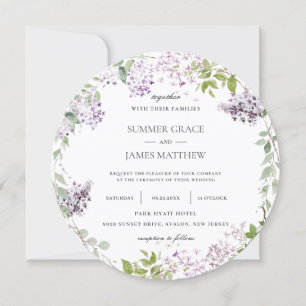 Elegant Soft Lilac Purple Floral Greenery Wedding  Invitation