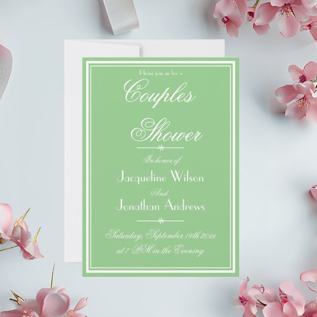 Elegant Soft Mint + White Custom Couples Shower  Invitation (Soft Mint and White Custom Couples Shower Invitation)