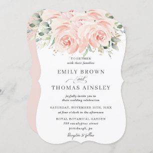 Elegant Soft Pastel Blush Floral Roses Wedding Invitation