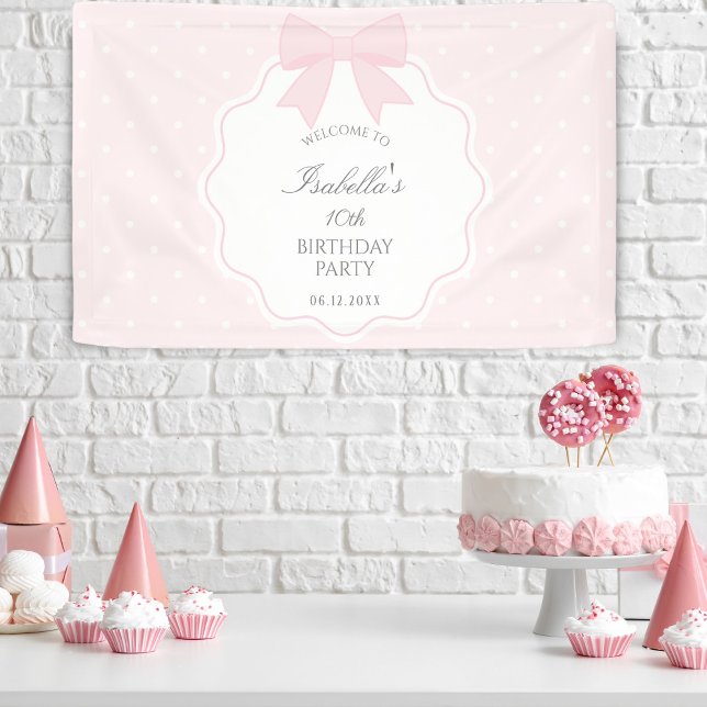 Elegant Soft Pastel Pink Bow Girl Birthday Welcome Banner (Creator Uploaded)