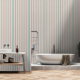 Elegant Soft Pastel Stripes Green Salmon Off White Wallpaper