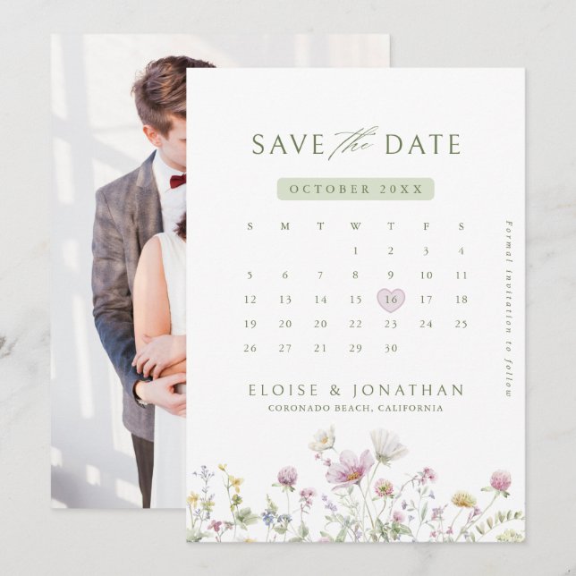 Elegant Soft Pastel Wildflower Botanical Photo Save The Date (Front/Back)