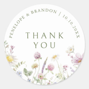Elegant Soft Pastel Wildflower Botanical thank you Classic Round Sticker