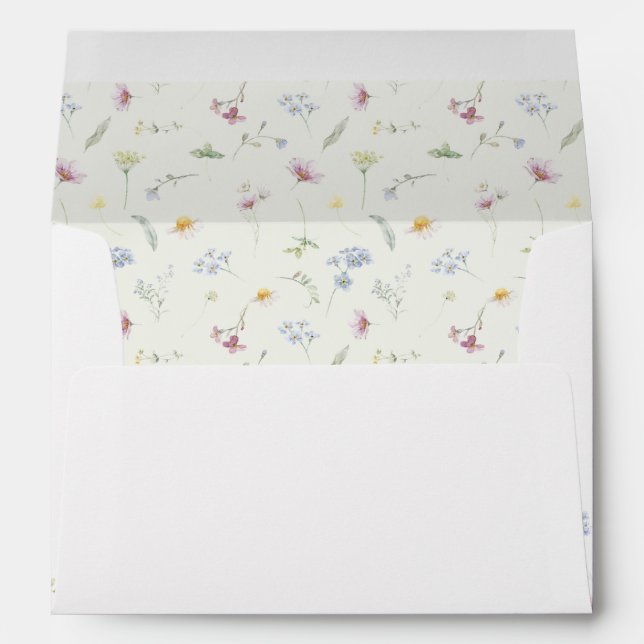 Elegant Soft Pastel Wildflower Botanical Wedding Envelope (Back (Bottom))
