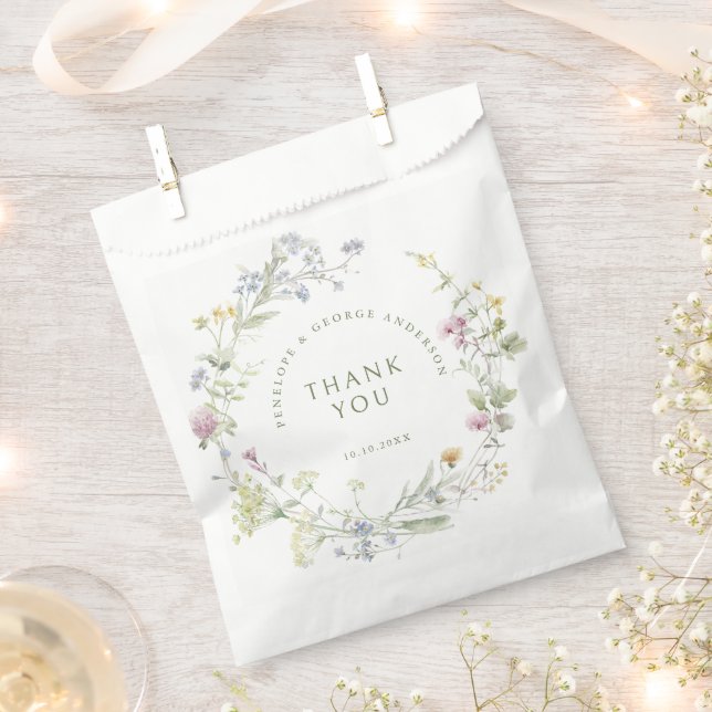 Elegant Soft Pastel Wildflower Botanical Wedding Favour Bag (Clipped)