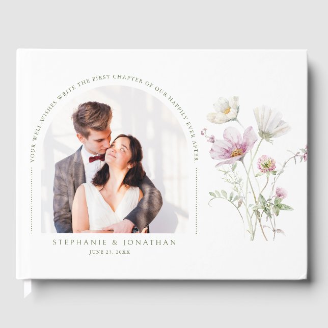Elegant Soft Pastel Wildflower Botanical Wedding Guest Book (Front)