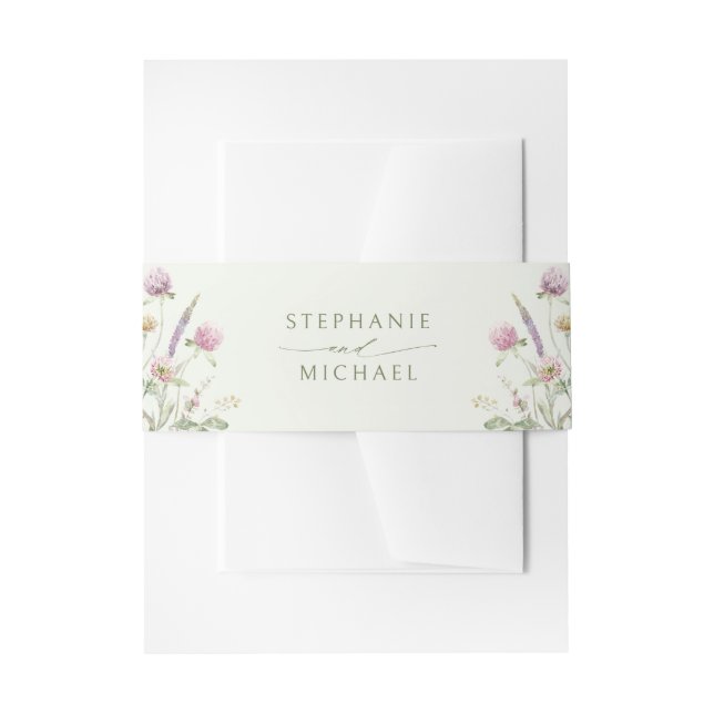 Elegant Soft Pastel Wildflower Botanical Wedding Invitation Belly Band (Front Example)