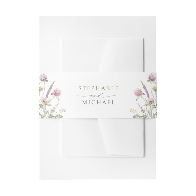 Elegant Soft Pastel Wildflower Botanical Wedding Invitation Belly Band (Front Example)