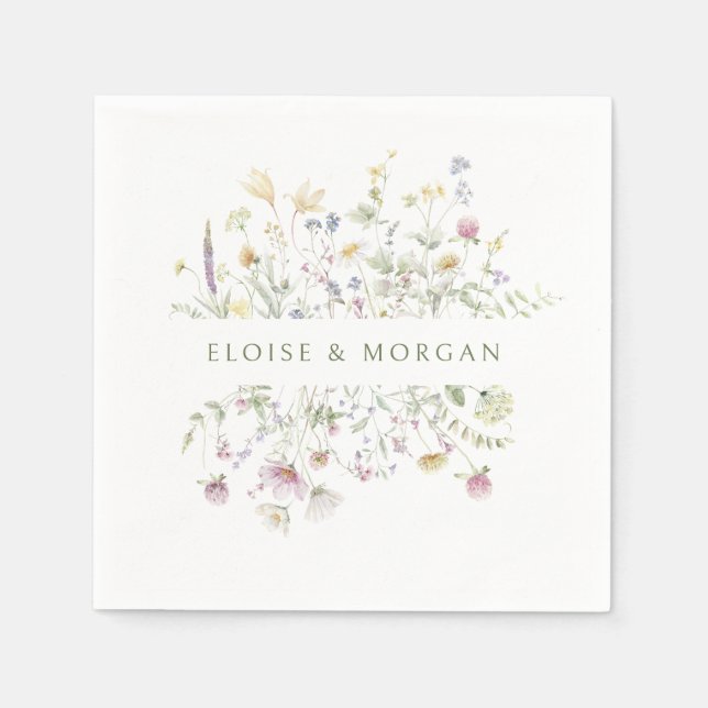 Elegant Soft Pastel Wildflower Botanical Wedding Napkin (Front)