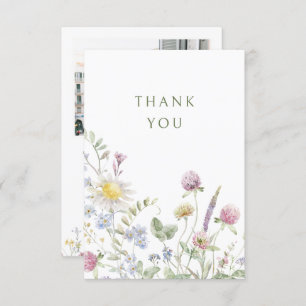 Elegant Soft Pastel Wildflower Botanical Wedding Thank You Card