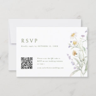 Elegant Soft Pastel Wildflower  Wedding QR Code RSVP Card
