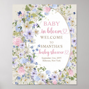 Elegant soft pastel wildflowers pink blue Welcome Poster