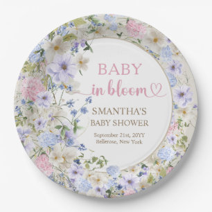 Elegant soft pastel wildflowers pink light blue paper plate