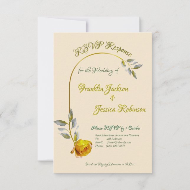 Elegant soft peace rose green & gold oval Wedding RSVP Card (Front)
