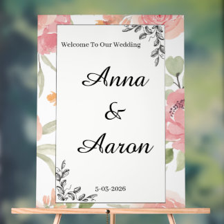 Elegant Soft Peach and Pink Floral Wedding Welcome Acrylic Sign