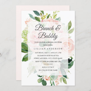 Elegant Soft Peach Bloom Brunch and Bubbly Invitation