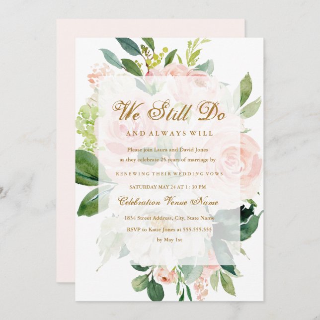Elegant Soft Peach Bloom Vow Renewal Anniversary Invitation (Front/Back)
