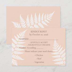 Elegant Soft Peach White Fern Wedding RSVP Card