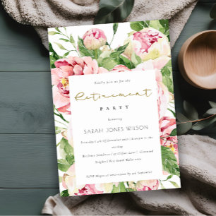 Elegant Soft Pink Blush Floral Peony Retirement Invitation