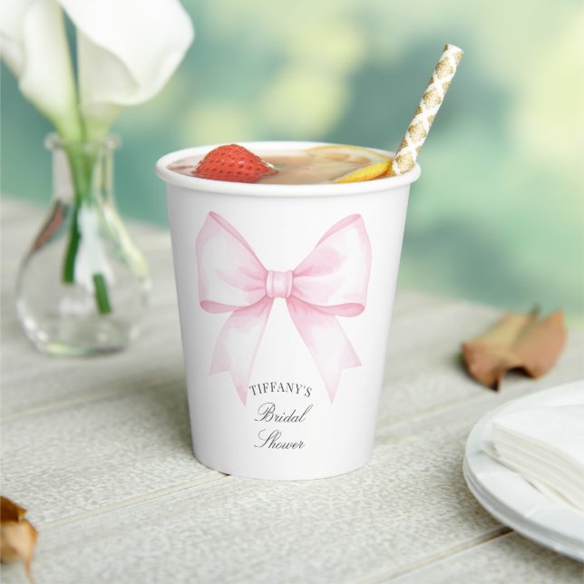 Elegant Soft Pink Blush Ribbon Bow Bridal Shower Paper Cups (Insitu)