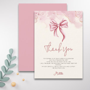 Elegant Soft Pink Bow Quinceanera Thank You Card