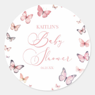 Elegant Soft Pink Butterfly Baby Shower  Classic Round Sticker