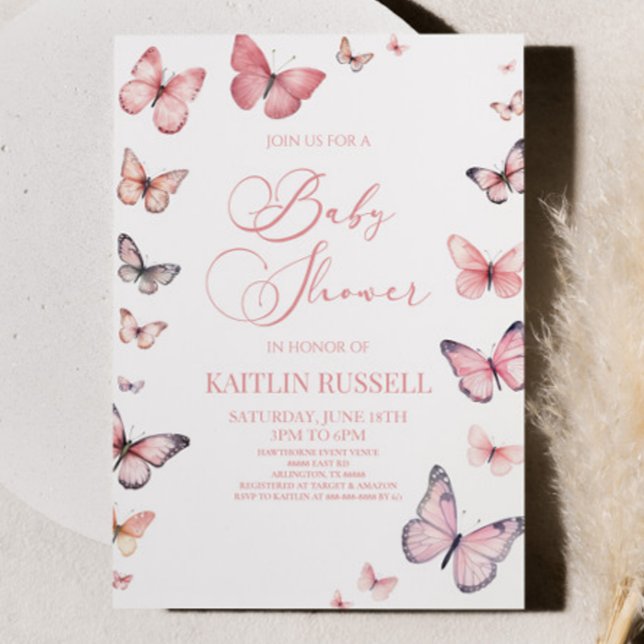Elegant Soft Pink Butterfly Baby Shower  Invitation (Creator Uploaded)