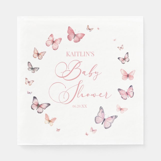 Elegant Soft Pink Butterfly Baby Shower  Napkin (Front)