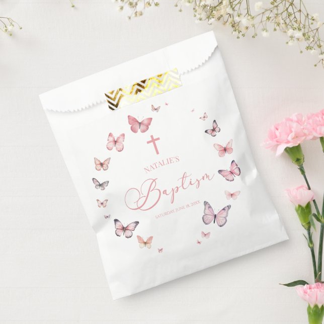 Elegant Soft Pink Butterfly Baptism Favour Bag (Sealed)