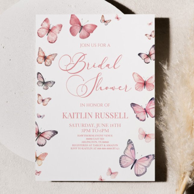 Elegant Soft Pink Butterfly Bridal Shower  Invitation (Creator Uploaded)