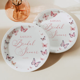 Elegant Soft Pink Butterfly Bridal Shower  Paper Plate