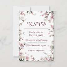 Elegant Soft Pink Floral Cherry Blossom RSVP card 