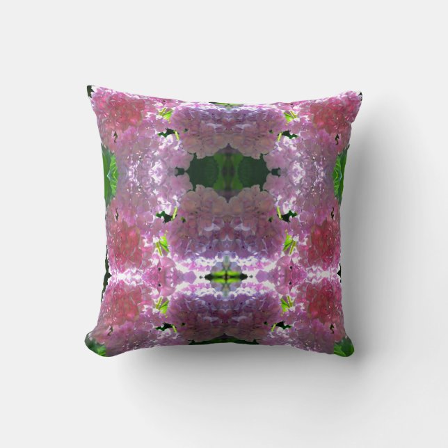 Elegant soft pink florals pink hydrangeas roses cushion (Front)