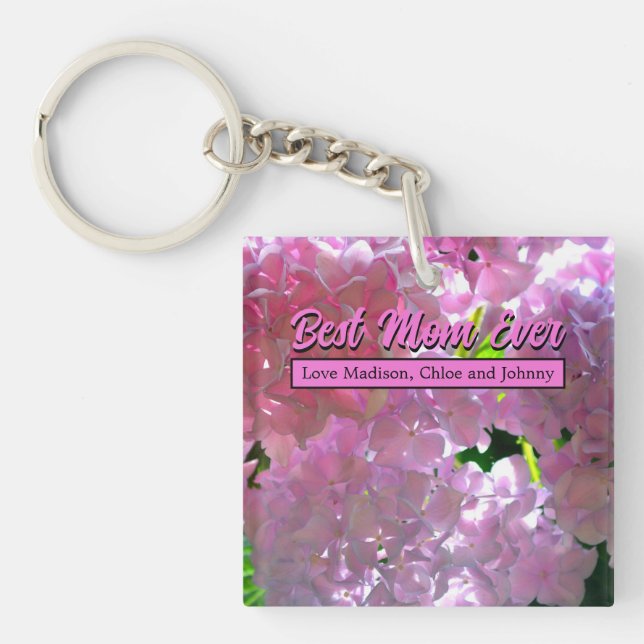 Elegant soft pink florals pink hydrangeas roses key ring (Front)