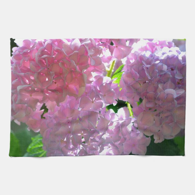 Elegant soft pink florals pink hydrangeas roses tea towel (Horizontal)