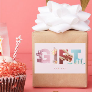 Elegant Soft Pink GIFT Photo Typography Large Rectangular Sticker