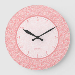 Elegant Soft Pink Glitter And Sparkles Large Clock