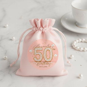 Elegant Soft Pink Gold Pearly 50th Birthday Classic Round Sticker