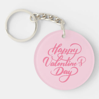 Elegant Soft Pink Happy Valentine's Day Keychain