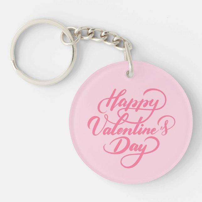 Elegant Soft Pink Happy Valentine's Day Keychain (Front)