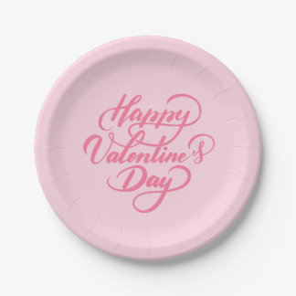 Elegant Soft Pink Happy Valentine's Day Paper Plate