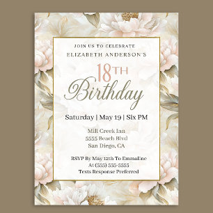Elegant Soft Pink Ivory Peony 18th Birthday  Invitation