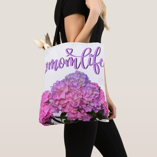 Elegant soft pink purple floral hydrangeas tote bag (Close Up)