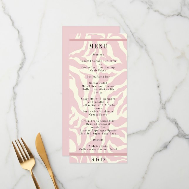 Elegant soft pink retro Wedding Menu (Front/Back In Situ)