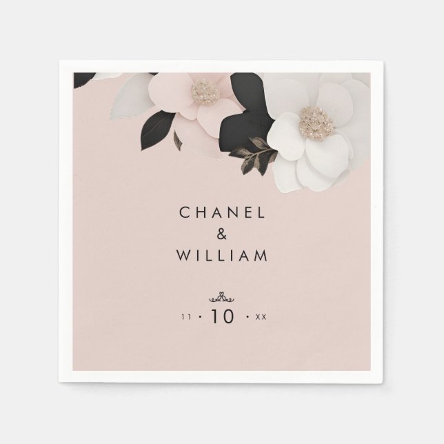 Elegant soft pink roses wedding napkin (Front)