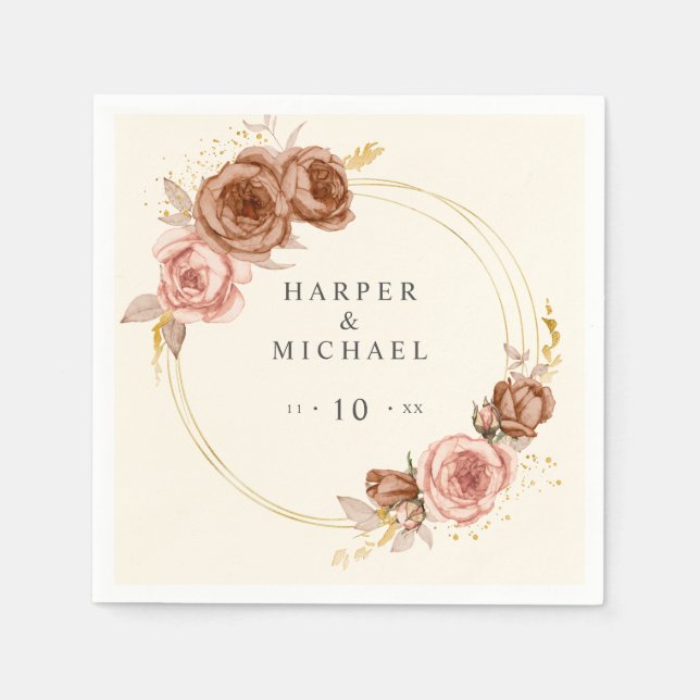 Elegant soft pink roses wreath wedding napkin (Front)