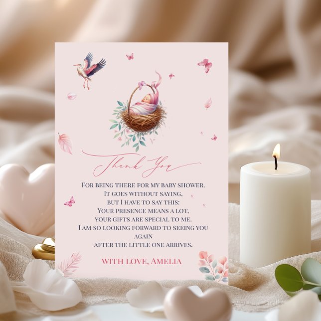 Elegant Soft Pink Stork Thank You Card (Creator Uploaded)