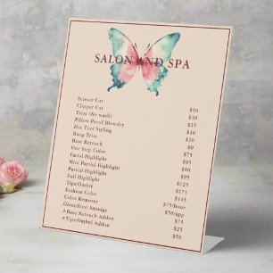 Elegant Soft Pink Watercolor Butterfly Price List Pedestal Sign