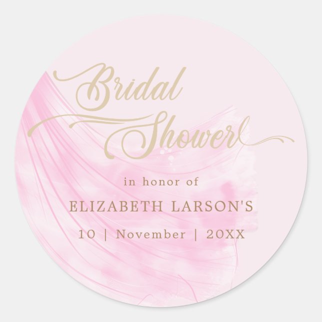 Elegant Soft Pink Wedding Dress Bridal Shower Classic Round Sticker (Front)